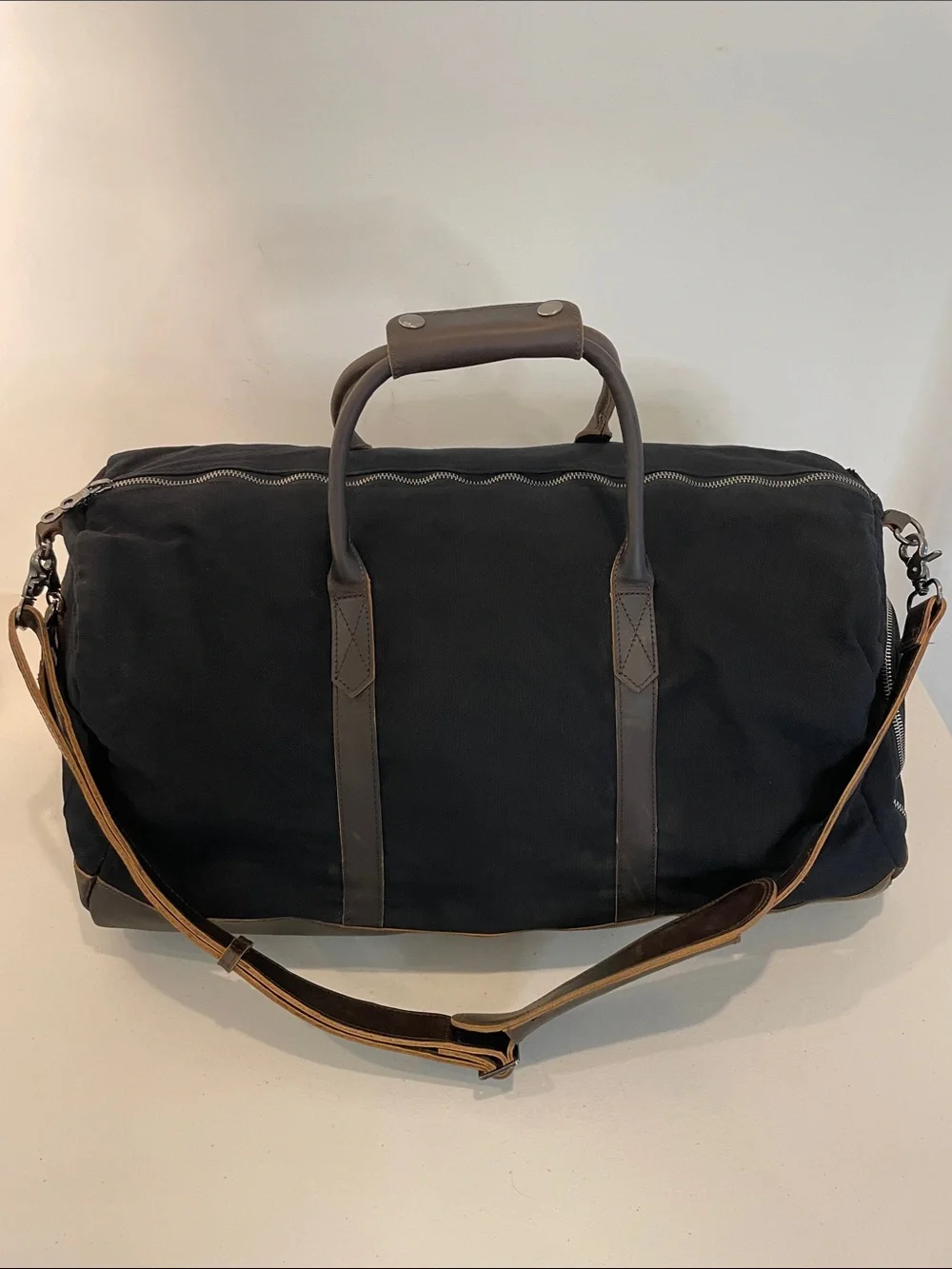 Double Oak Essentials Weekender Duffel 40L Black Canvas Leather Travel Bag